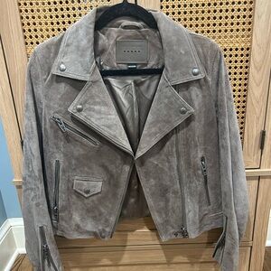 Blank NYC Gray Leather Jacket Asymmetrical Zipper